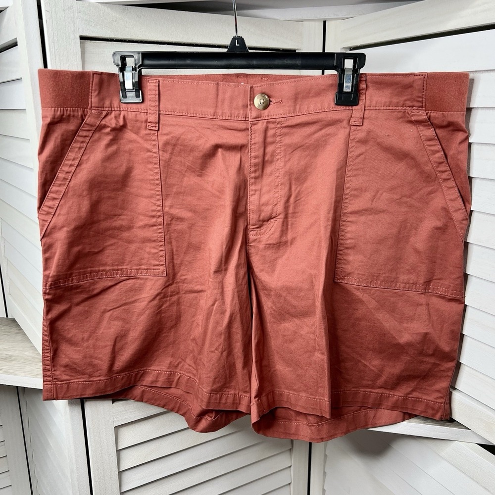 Lee Women's Bermuda Shorts Size 18 Mid‎ Rise Cotton Stretch Pockets Dark Coral